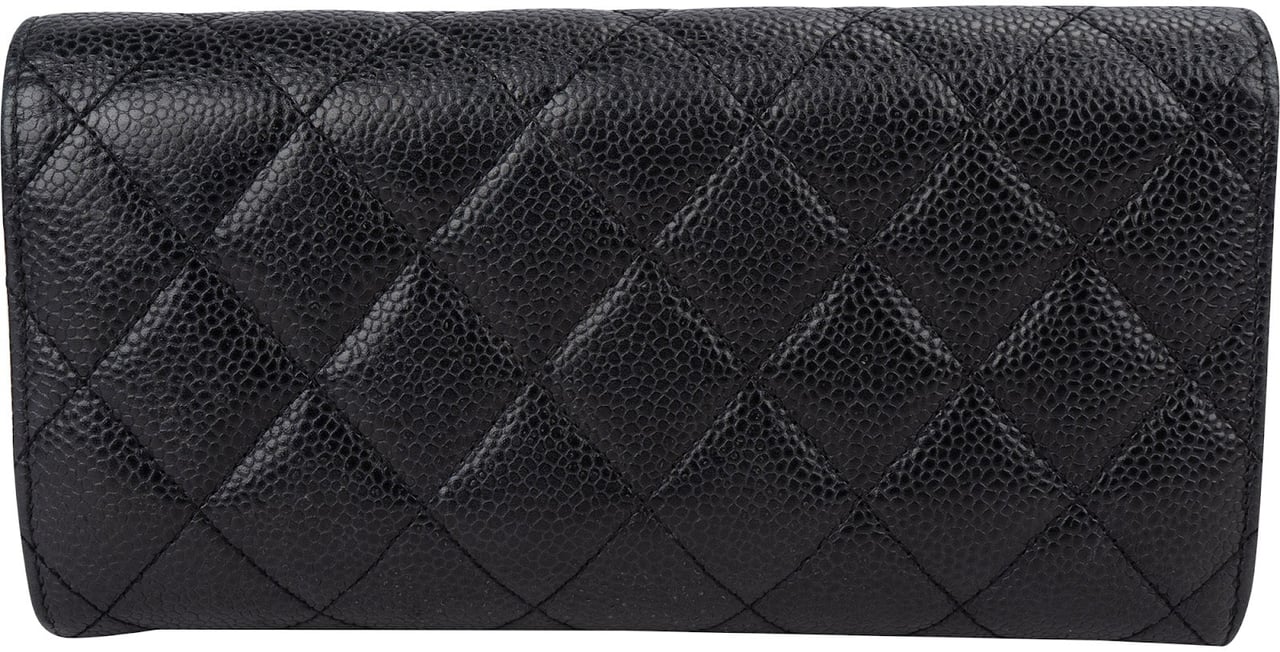 Chanel Quilted Caviar Leather CC Classic Long Flap Wallet Zwart