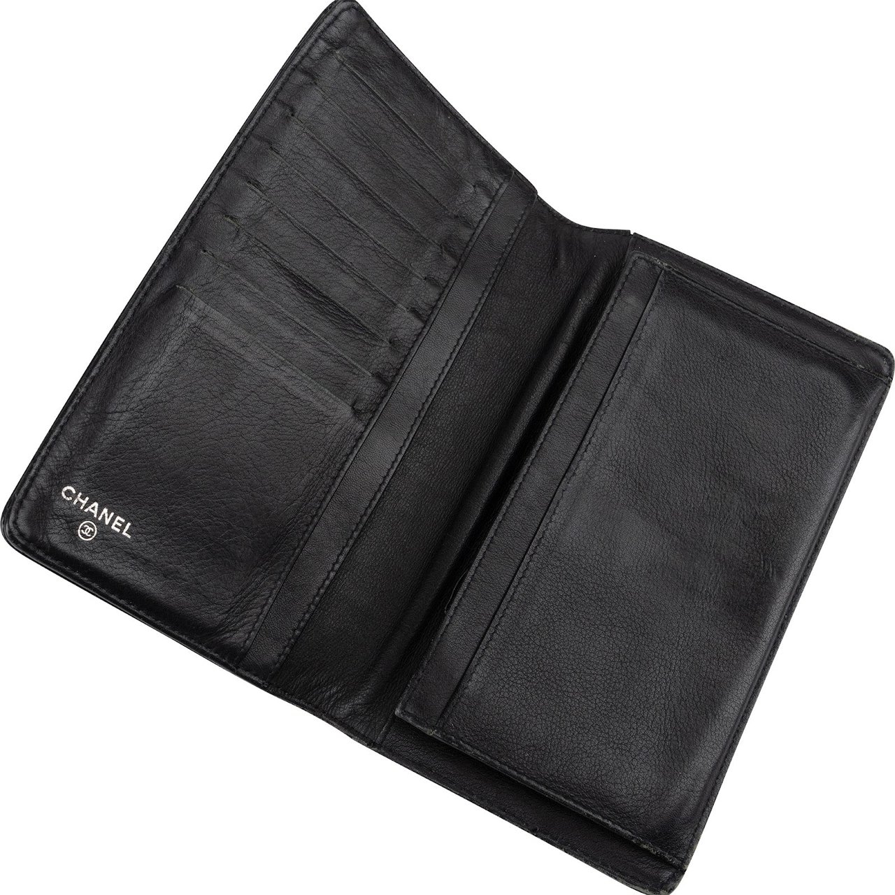 Chanel Quilted Patent Leather Crystal CC Flap Wallet Zwart