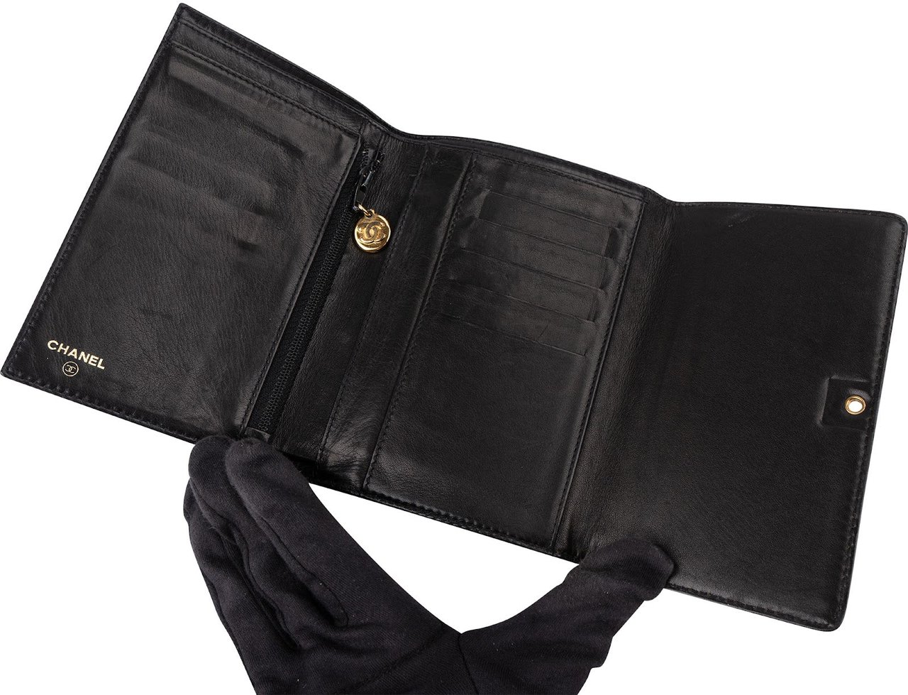 Chanel Caviar Leather CC Flap Wallet Zwart