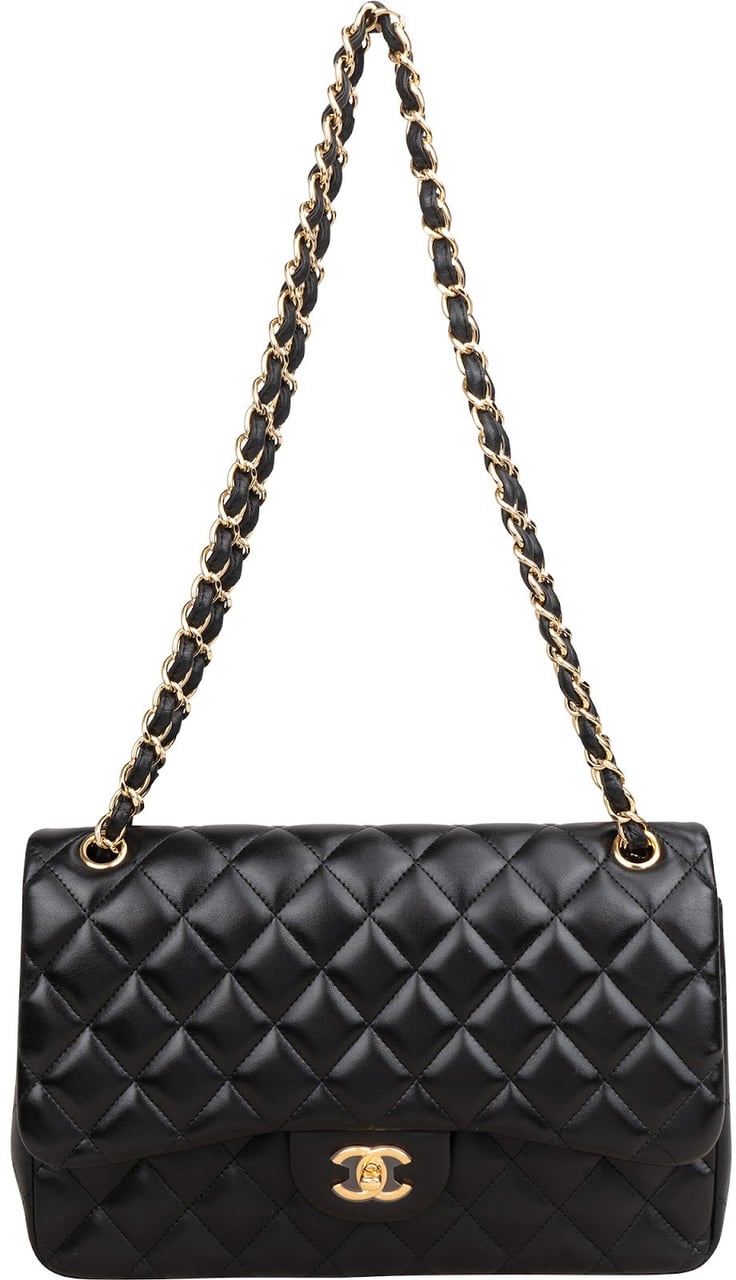 Chanel Quilted Lambskin Jumbo Double Flap Crossbody Bag Zwart
