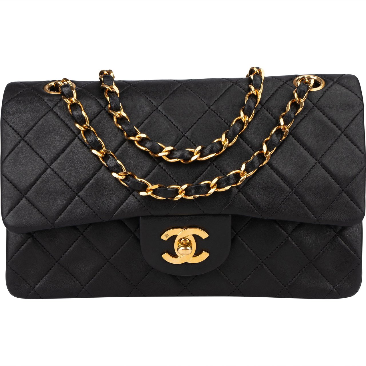 Chanel Chanel Quilted Lambskin 24K Gold Small Double Flap Crossbody Bag Bruin