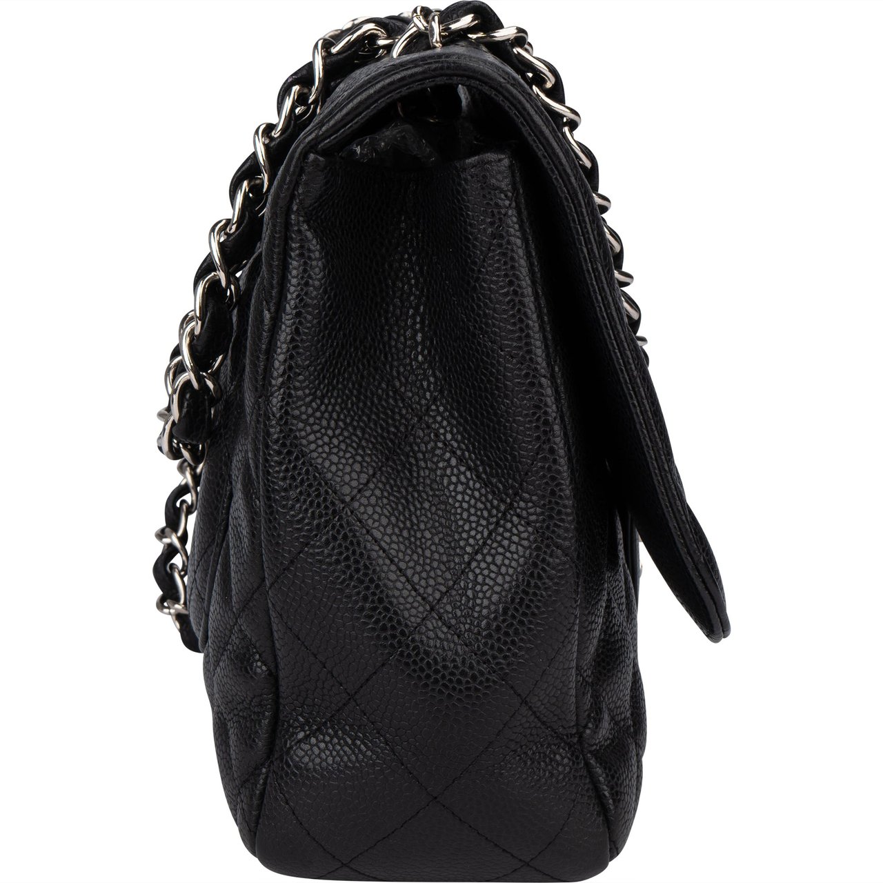 Chanel Chanel Quilted Caviar Leather Palladium Jumbo Single Flap Crossbody Bag Zwart