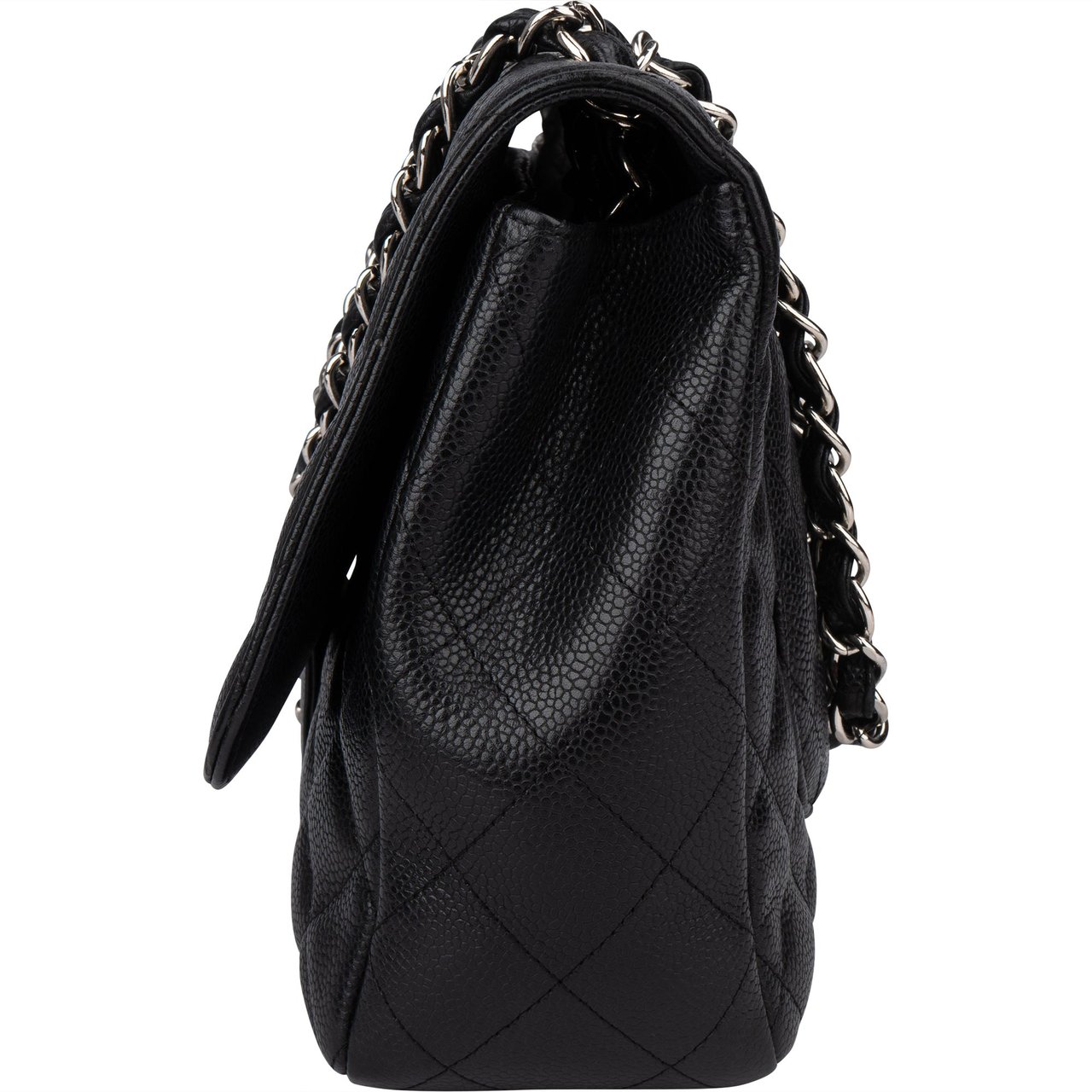 Chanel Chanel Quilted Caviar Leather Palladium Jumbo Single Flap Crossbody Bag Zwart