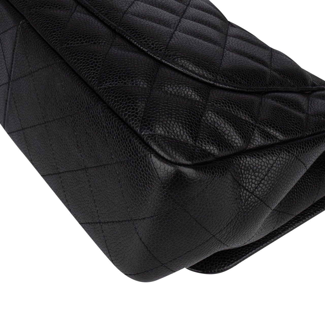 Chanel Chanel Quilted Caviar Leather Palladium Jumbo Single Flap Crossbody Bag Zwart
