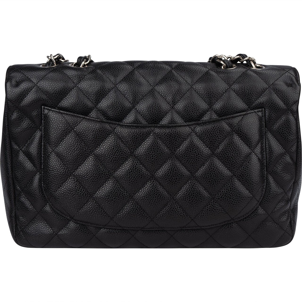 Chanel Chanel Quilted Caviar Leather Palladium Jumbo Single Flap Crossbody Bag Zwart