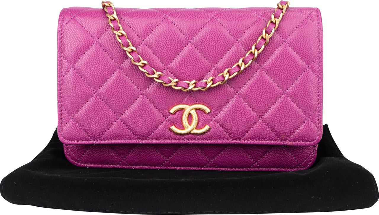 Chanel Chanel Pink Quilted Caviar Leather Wallet On Chain Crossbody Bag Roze