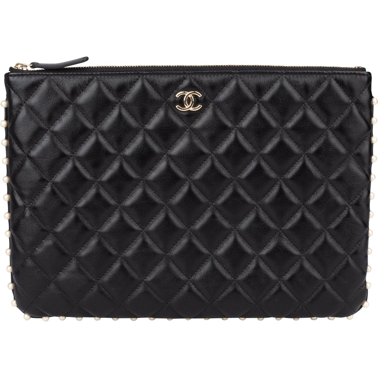 Chanel Chanel Quilted Lambskin ARCHIVE PIECE Pearl CC Clutch Zwart