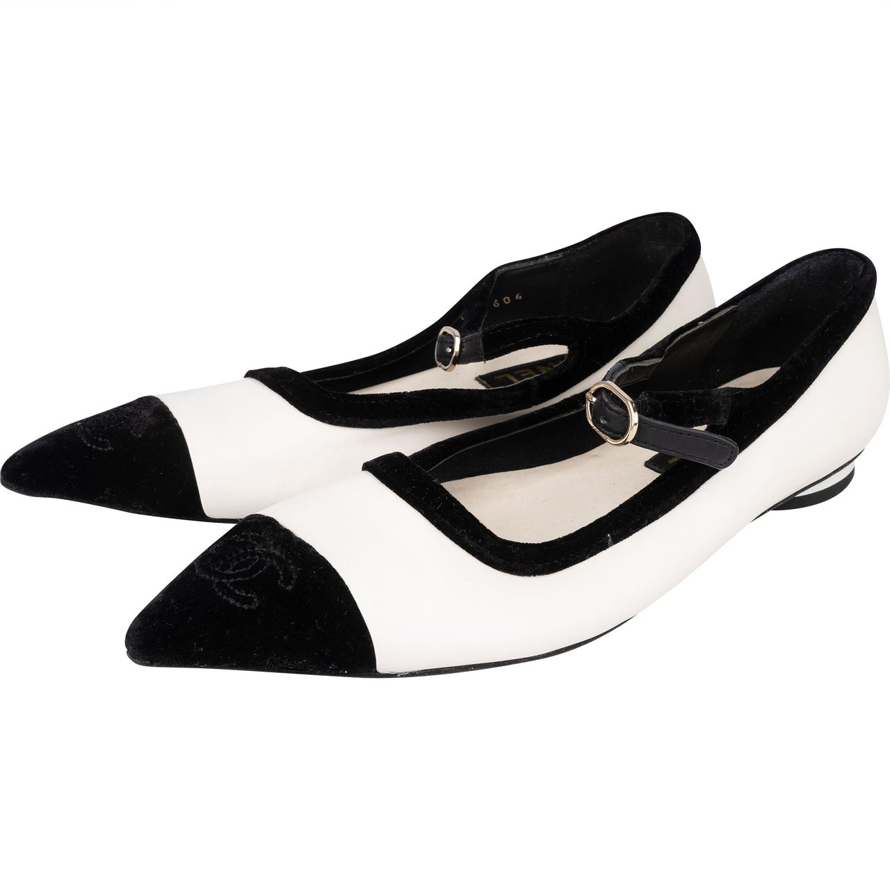 Chanel Chanel Bicolor Satin CC Mary Jane Ballerinas (37C) Wit