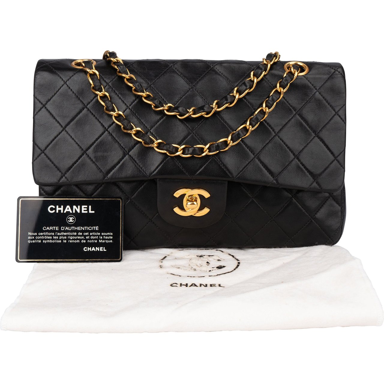 Chanel Chanel Quilted Lambskin 24K Gold Medium Double Flap Crossbody Bag Zwart