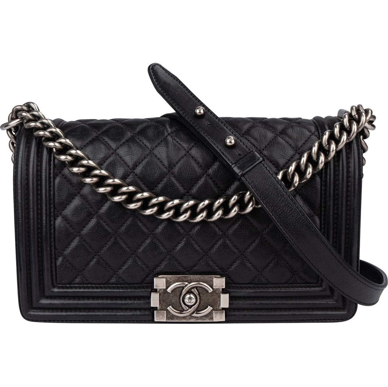 Chanel Chanel Quilted Calfskin Antique Boy Single Flap Crossbody Bag Zwart