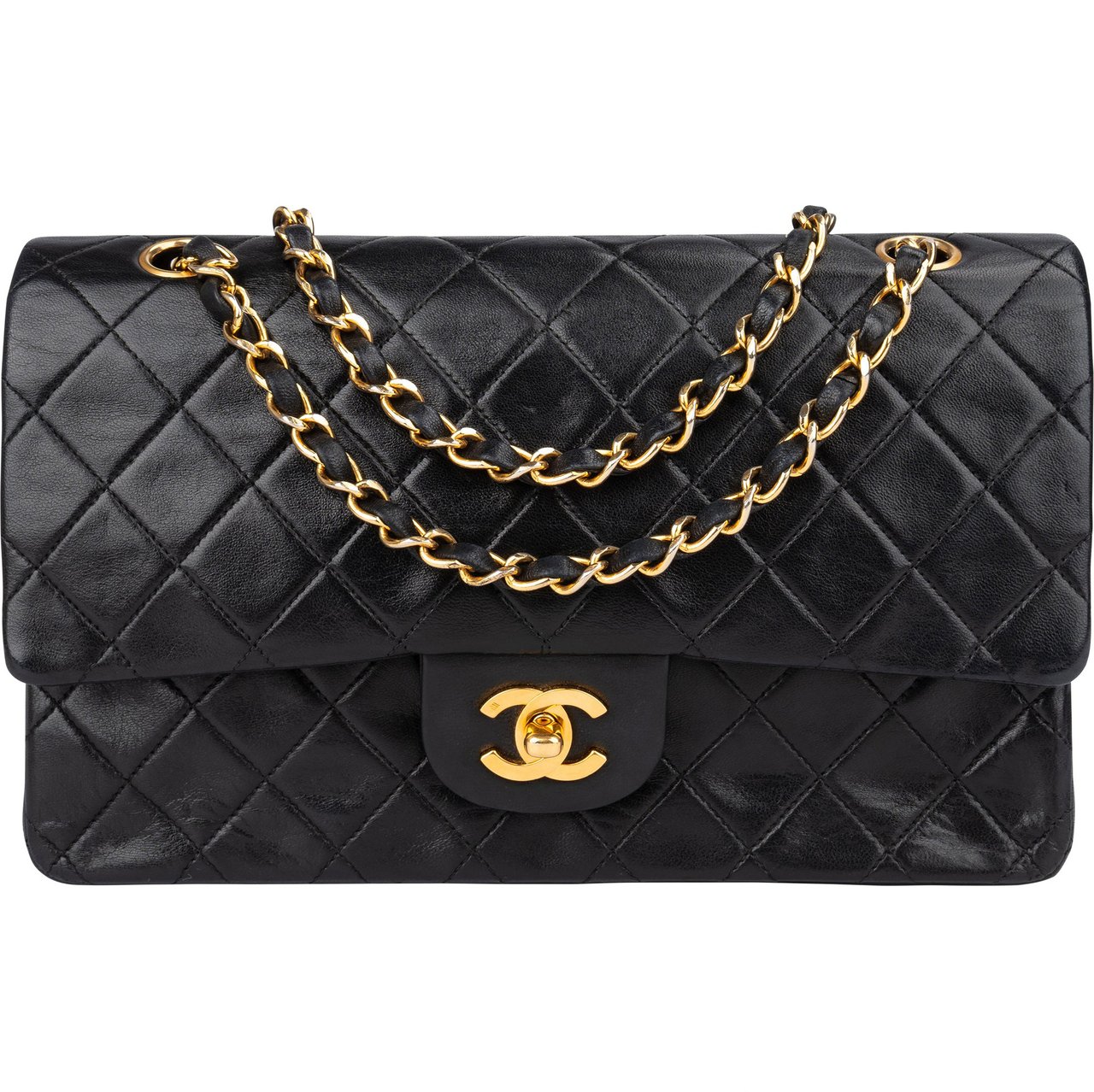 Chanel Chanel Quilted Lambskin 24K Gold Double Flap Crossbody Bag Bruin