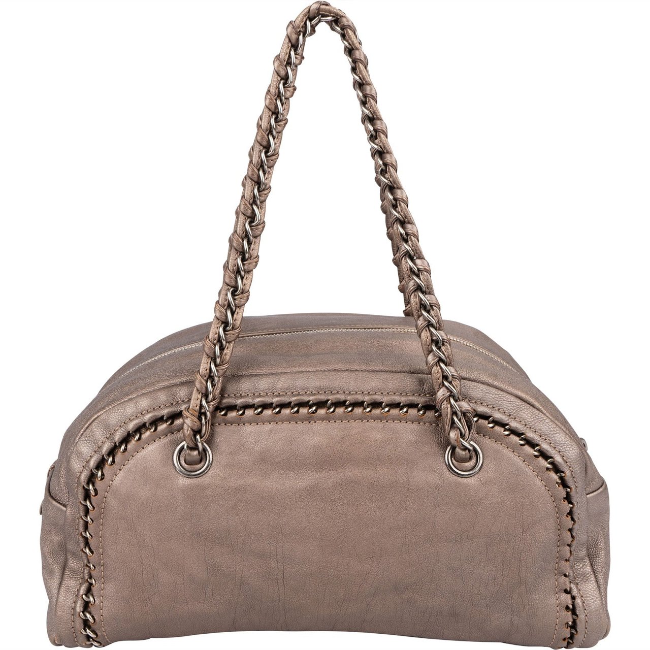 Chanel Metallic Leather Modern Chain Bowler Shoulder Bag Bruin