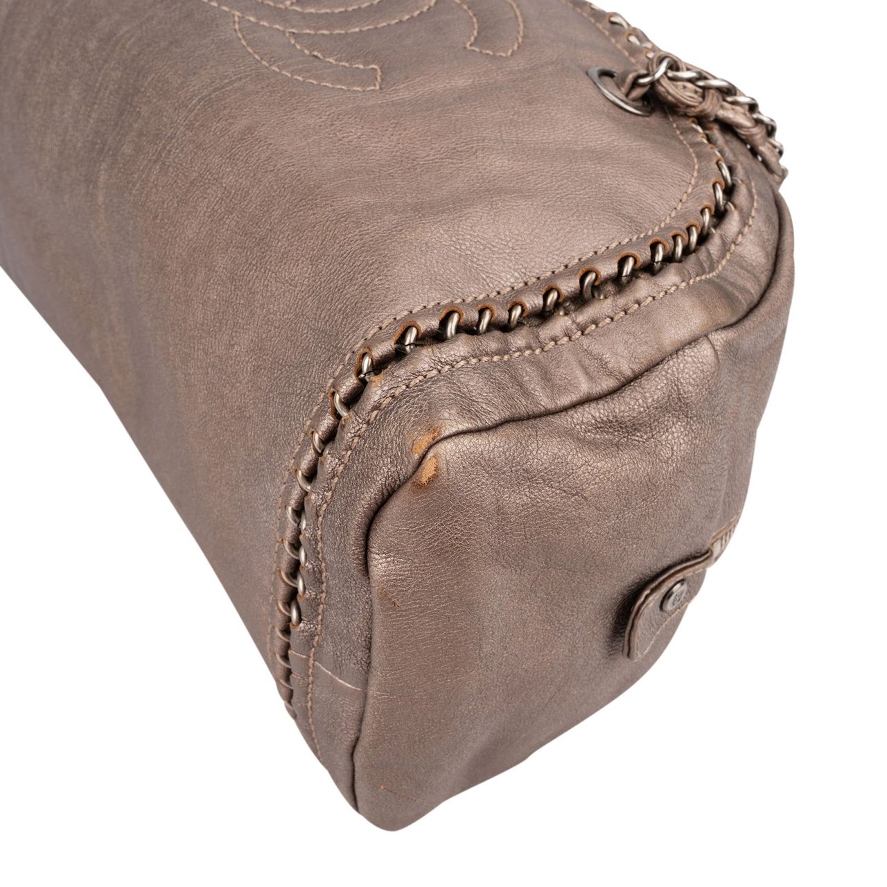 Chanel Metallic Leather Modern Chain Bowler Shoulder Bag Bruin