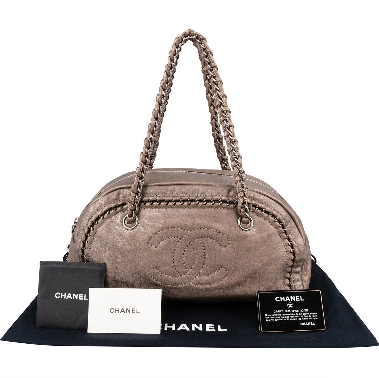 Chanel Metallic Leather Modern Chain Bowler Shoulder Bag Bruin