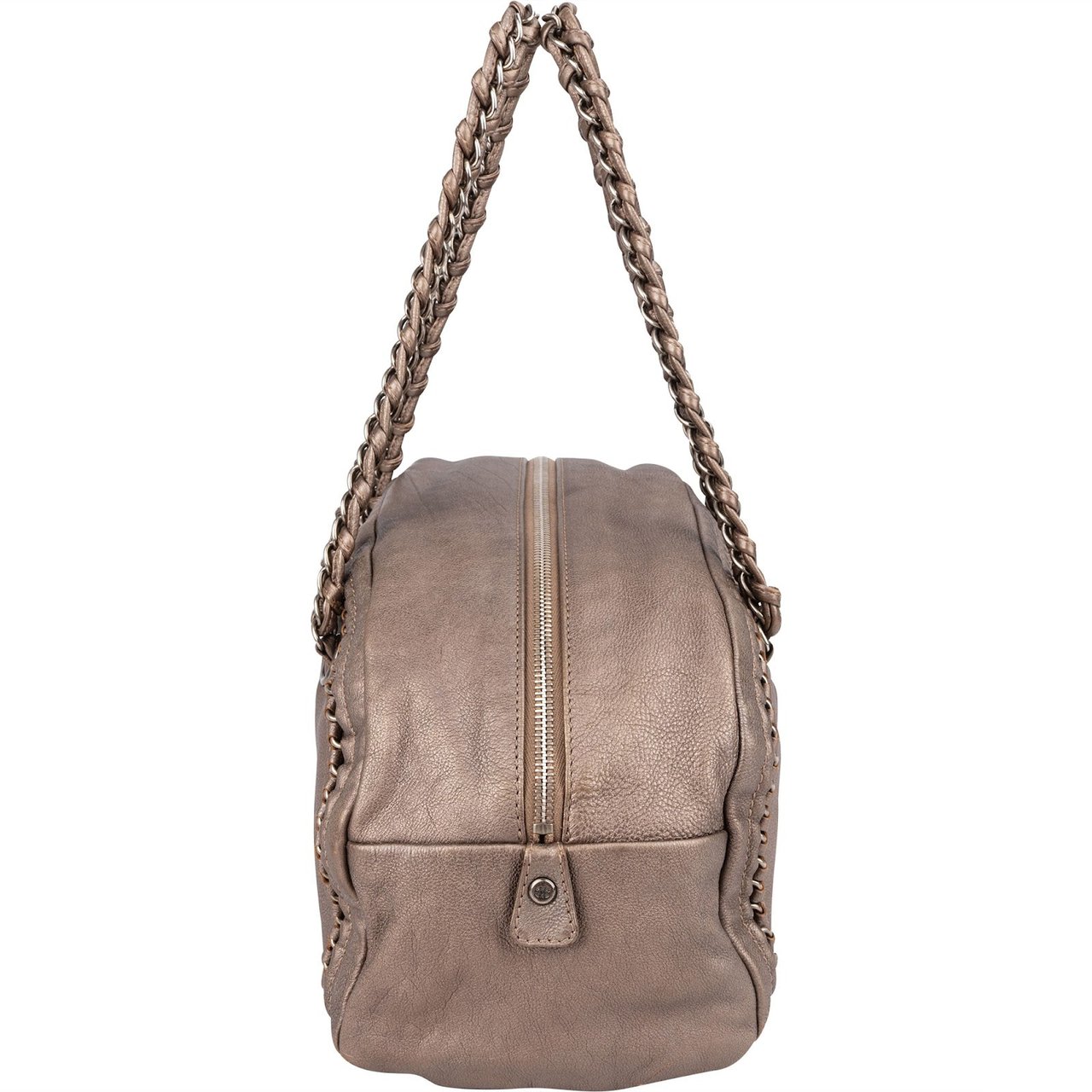 Chanel Metallic Leather Modern Chain Bowler Shoulder Bag Bruin