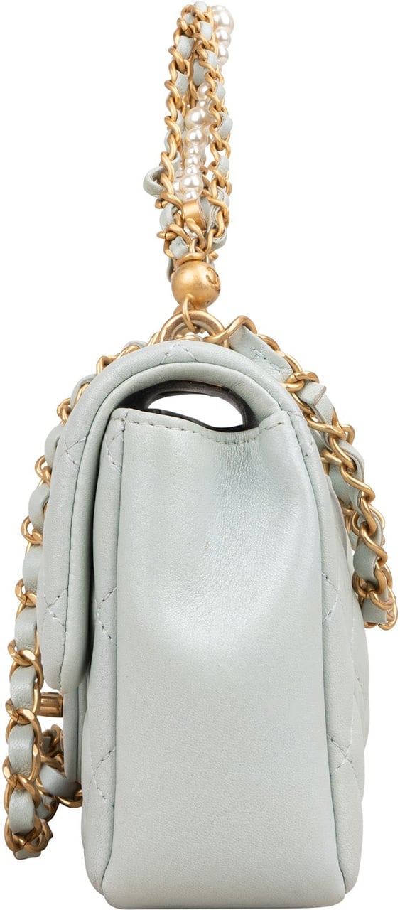Chanel Quilted Lambskin Mini Single Flap Pearl Handle Crossbody Bag Divers