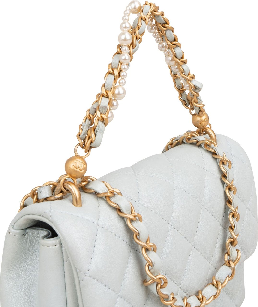 Chanel Quilted Lambskin Mini Single Flap Pearl Handle Crossbody Bag Divers