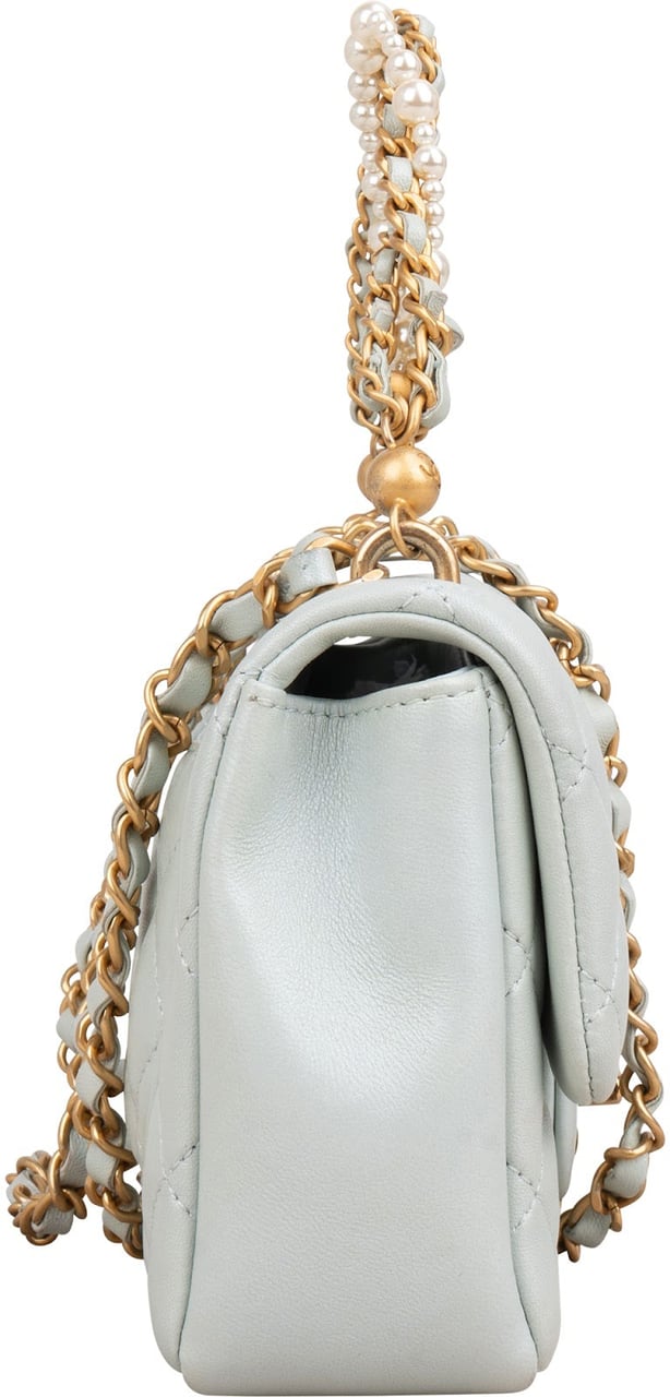 Chanel Quilted Lambskin Mini Single Flap Pearl Handle Crossbody Bag Divers