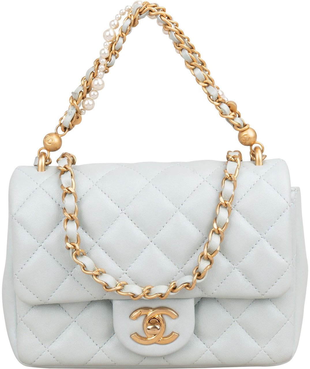 Chanel Quilted Lambskin Mini Single Flap Pearl Handle Crossbody Bag Divers