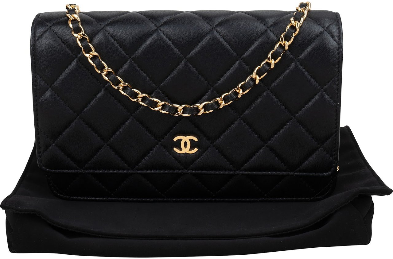 Chanel Quilted Lambskin Wallet On Chain Crossbody Bag Zwart