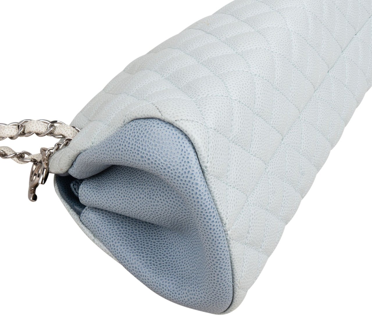 Chanel Quilted Caviar Leather Mademoiselle Bowling Shoulder Bag Lichtblauw