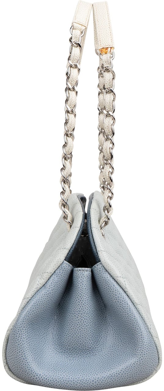 Chanel Quilted Caviar Leather Mademoiselle Bowling Shoulder Bag Lichtblauw