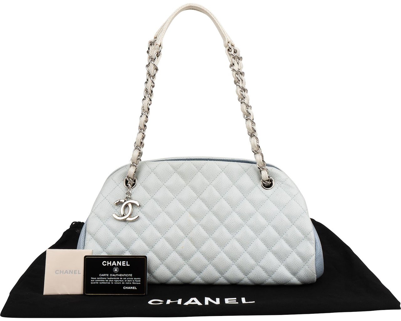 Chanel Quilted Caviar Leather Mademoiselle Bowling Shoulder Bag Lichtblauw