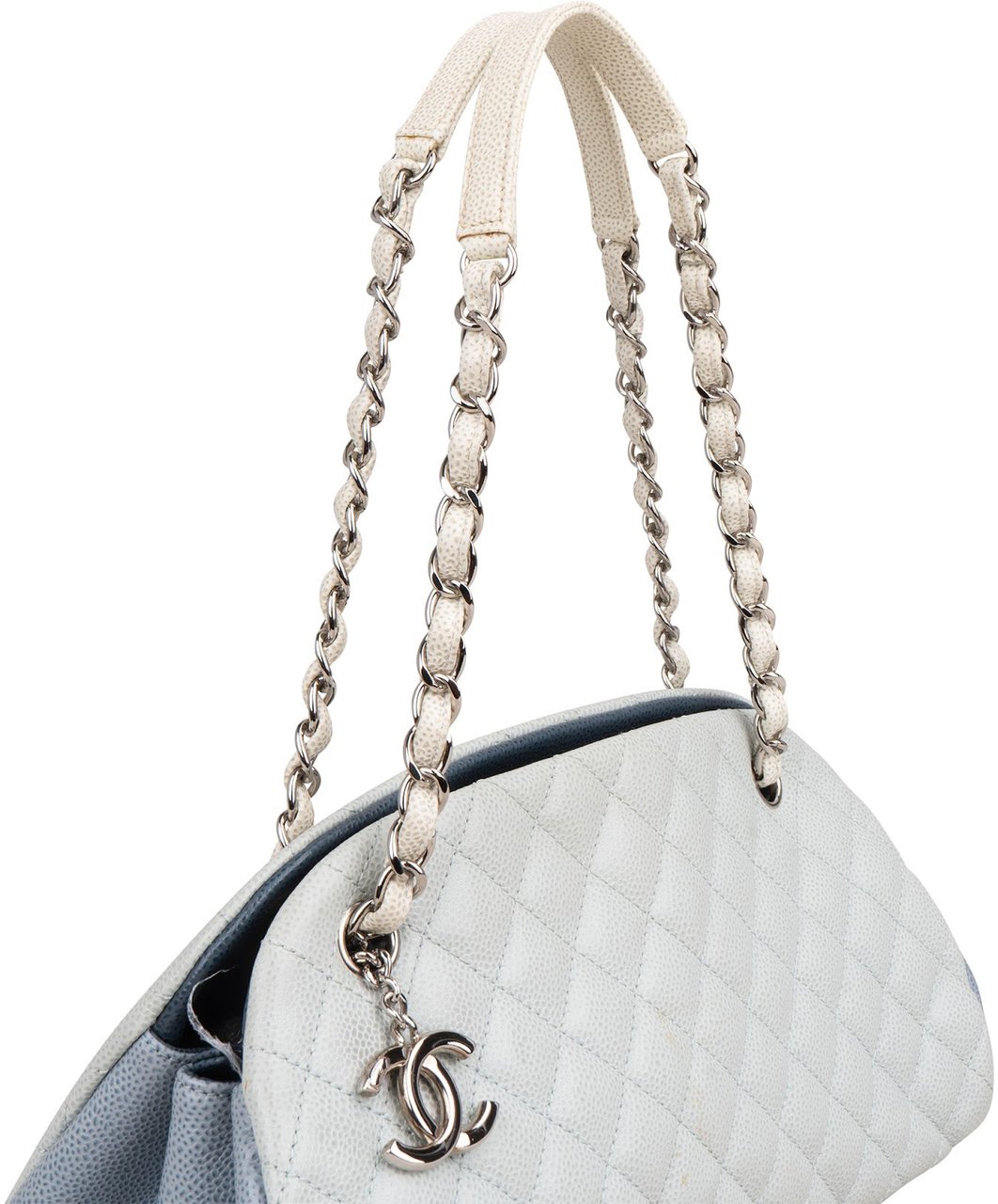 Chanel Quilted Caviar Leather Mademoiselle Bowling Shoulder Bag Lichtblauw