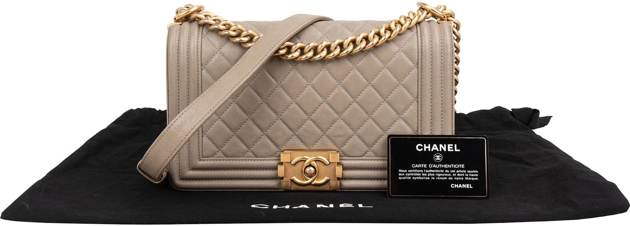 Chanel Quilted Caviar Leather Medium Single Boy Crossbody Bag Taupe