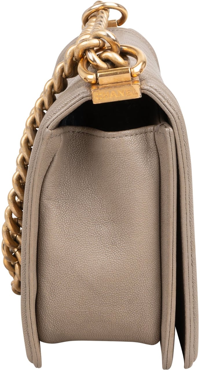 Chanel Quilted Caviar Leather Medium Single Boy Crossbody Bag Taupe