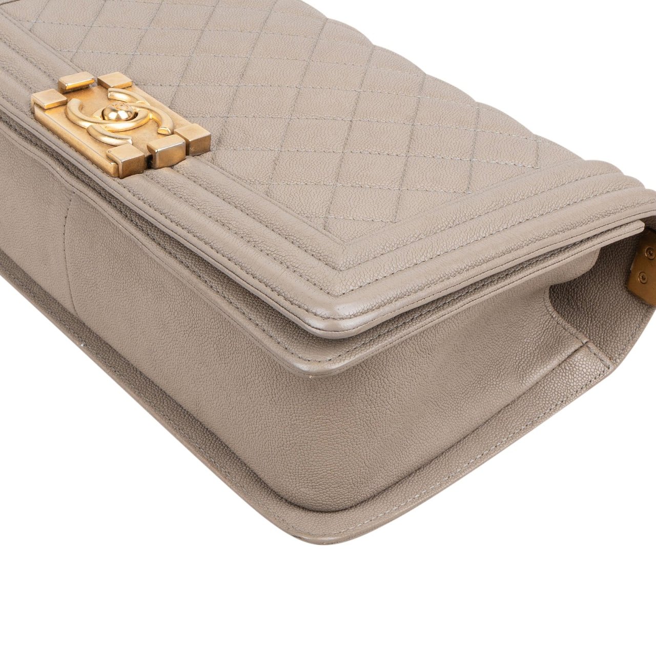 Chanel Quilted Caviar Leather Medium Single Boy Crossbody Bag Taupe