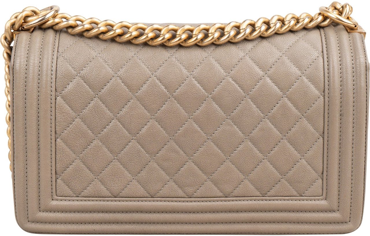 Chanel Quilted Caviar Leather Medium Single Boy Crossbody Bag Taupe