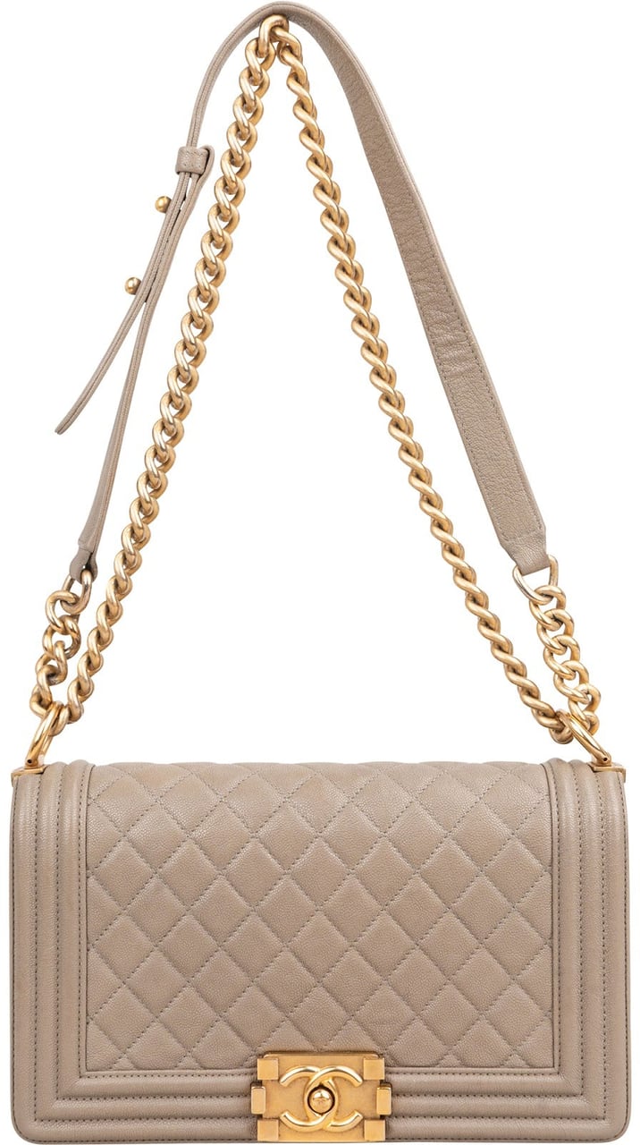 Chanel Quilted Caviar Leather Medium Single Boy Crossbody Bag Taupe