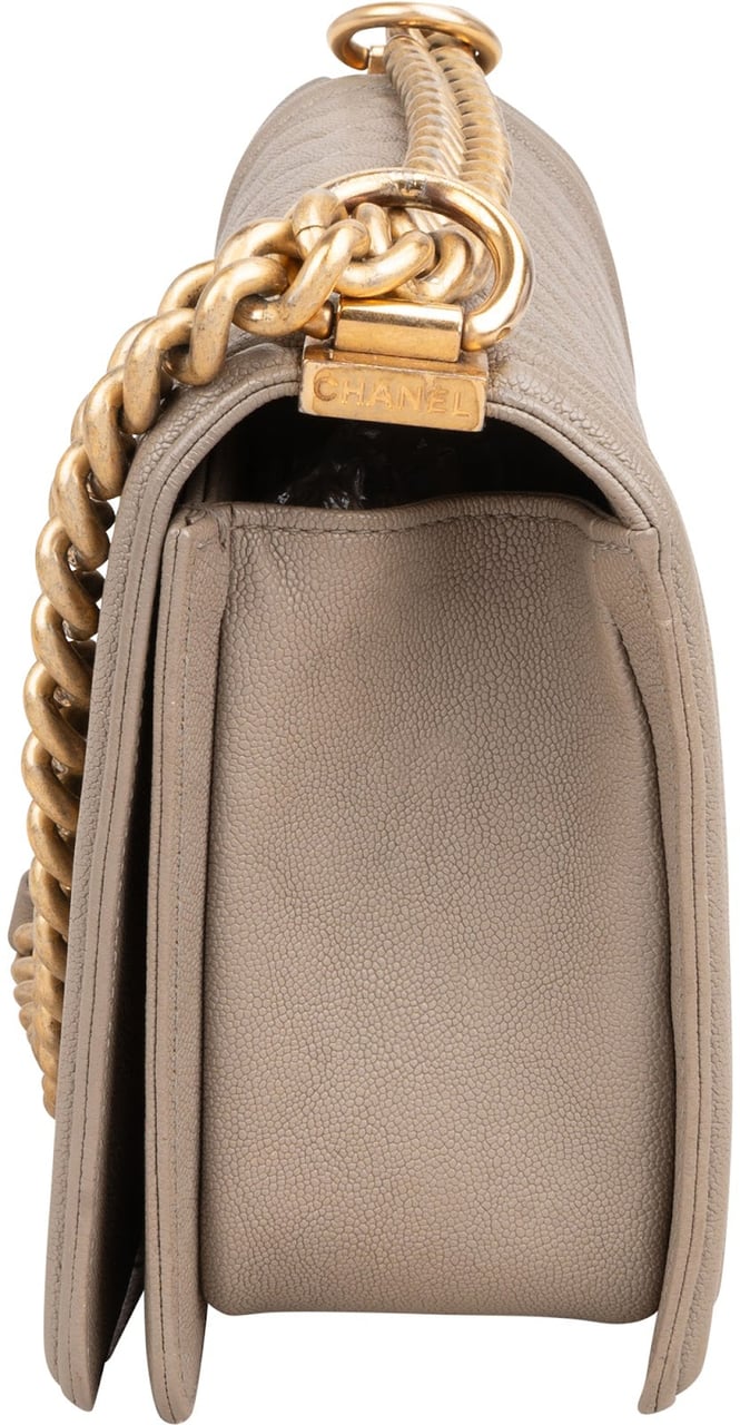 Chanel Quilted Caviar Leather Medium Single Boy Crossbody Bag Taupe