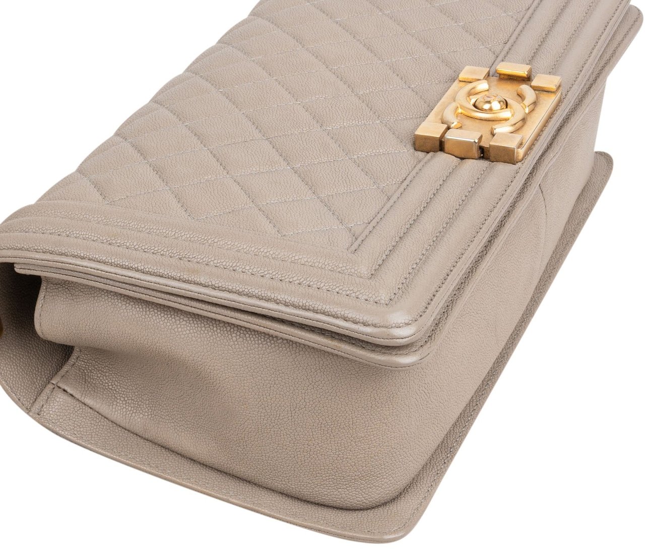 Chanel Quilted Caviar Leather Medium Single Boy Crossbody Bag Taupe