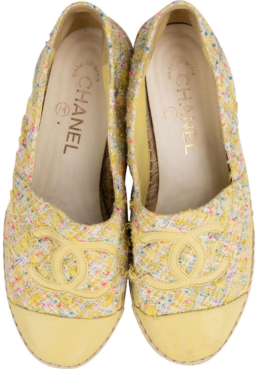 Chanel Tweed Leather Espadrilles Shoes (37) Geel