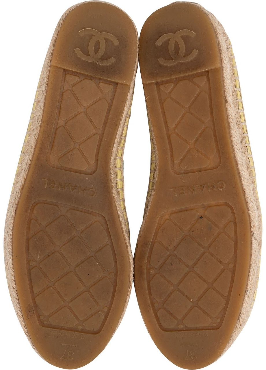 Chanel Tweed Leather Espadrilles Shoes (37) Geel