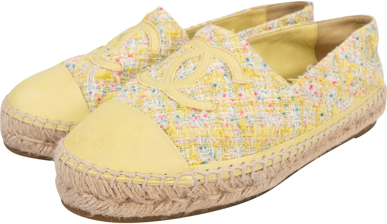 Chanel Tweed Leather Espadrilles Shoes (37) Geel