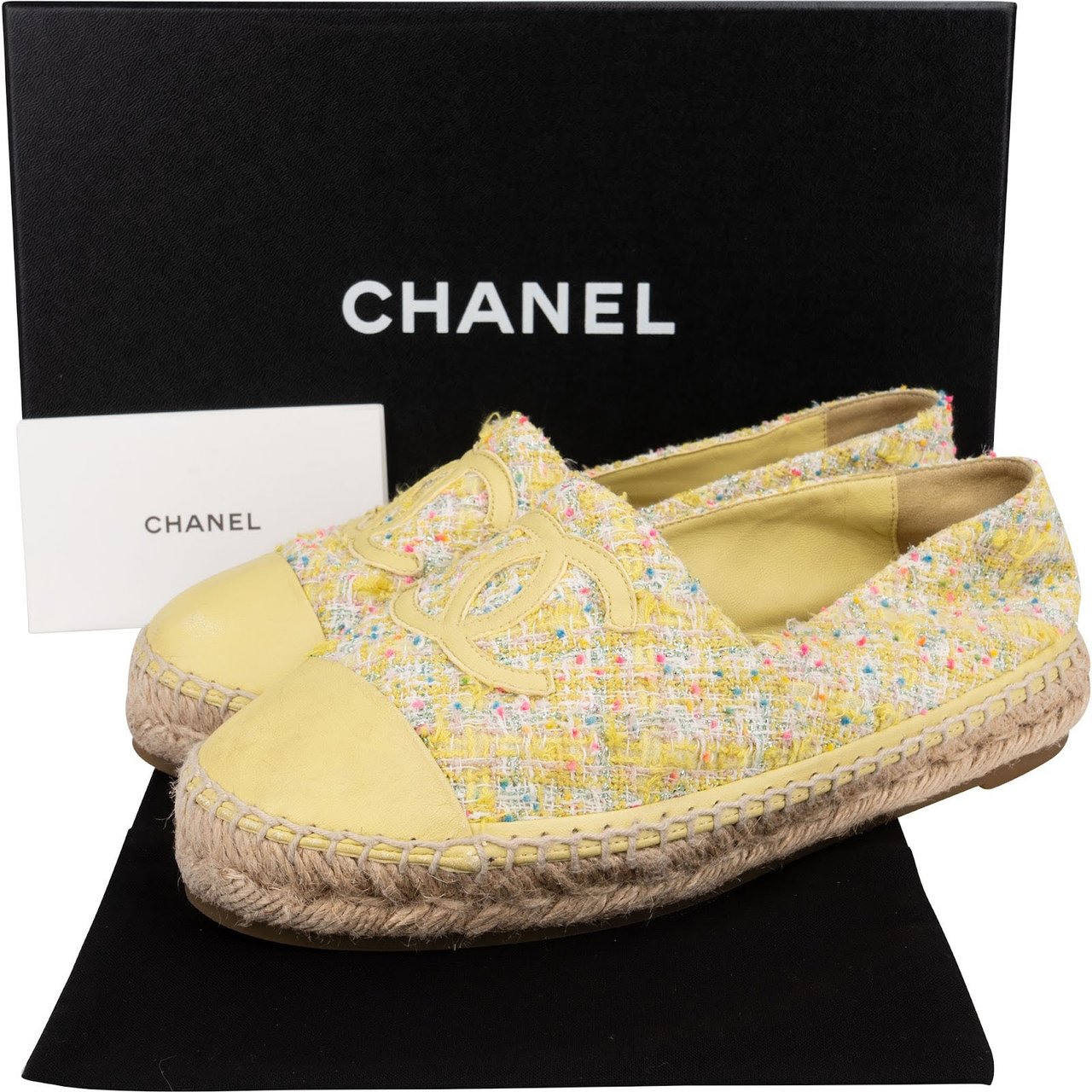 Chanel Tweed Leather Espadrilles Shoes (37) Geel