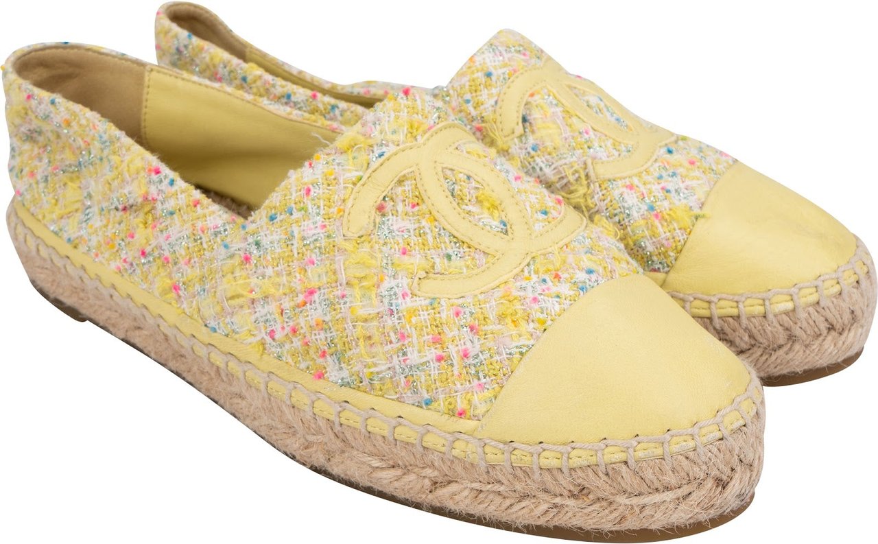 Chanel Tweed Leather Espadrilles Shoes (37) Geel