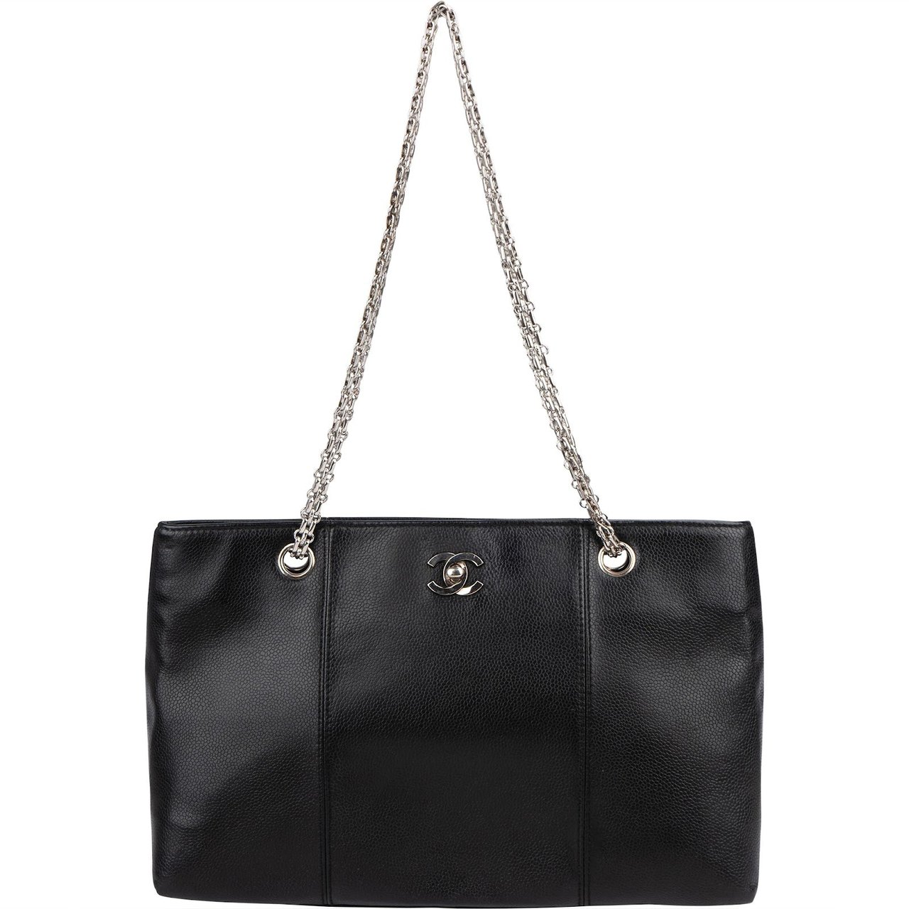 Chanel Caviar Leather Bijoux Chain Tote Shoulder Crossbody Bag Zwart
