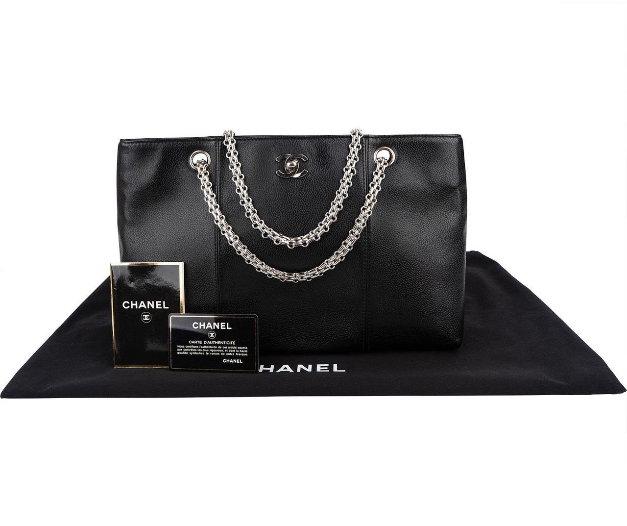 Chanel Caviar Leather Bijoux Chain Tote Shoulder Crossbody Bag Zwart