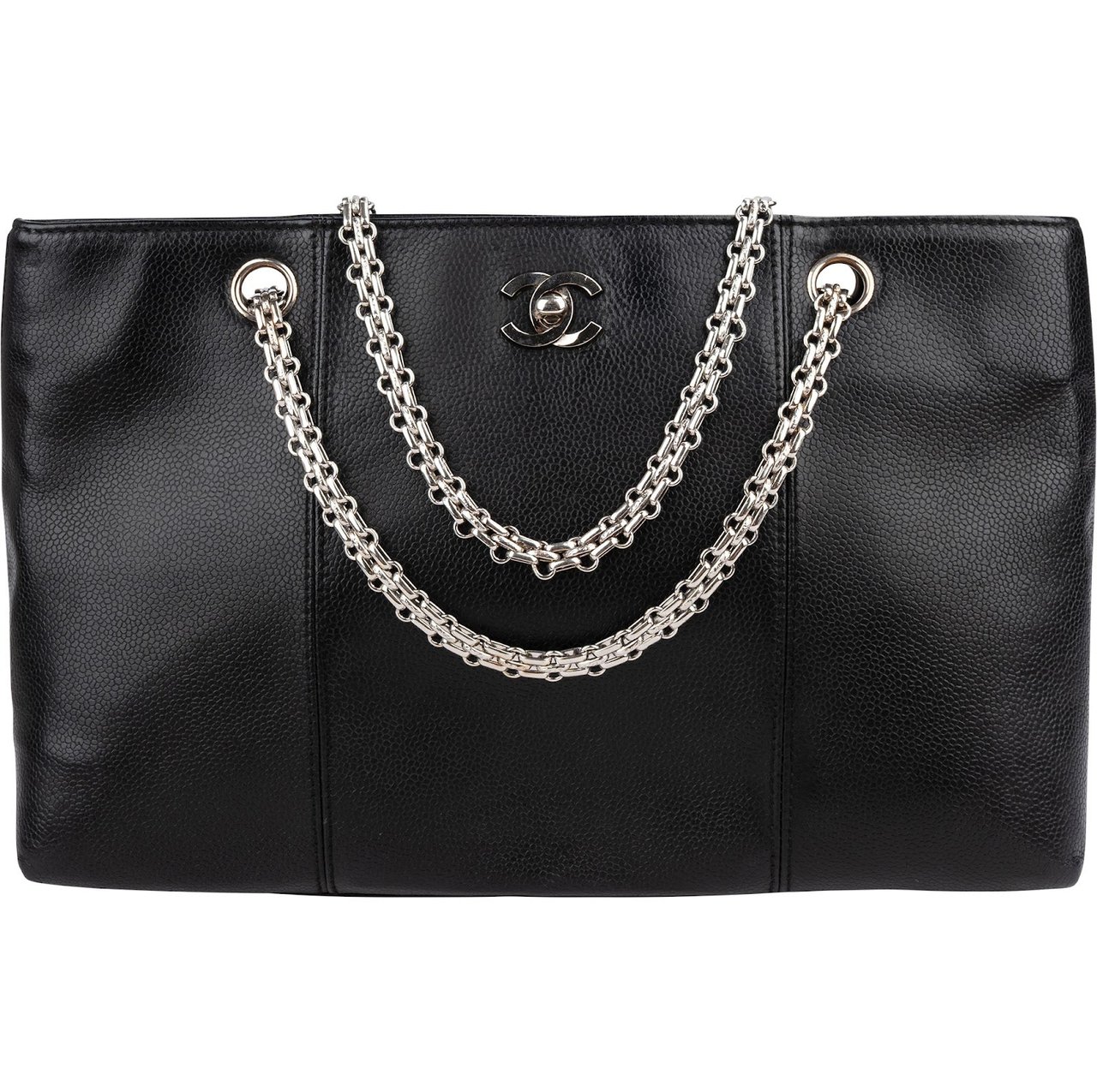 Chanel Caviar Leather Bijoux Chain Tote Shoulder Crossbody Bag Zwart