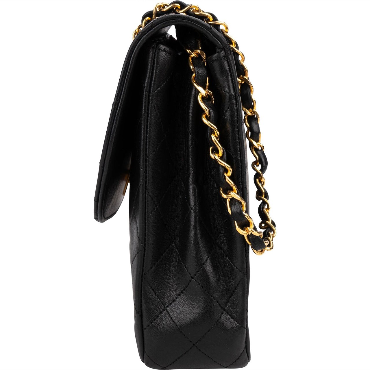 Chanel Quilted Lambskin 24K Gold Single Flap Shoulder Bag Zwart