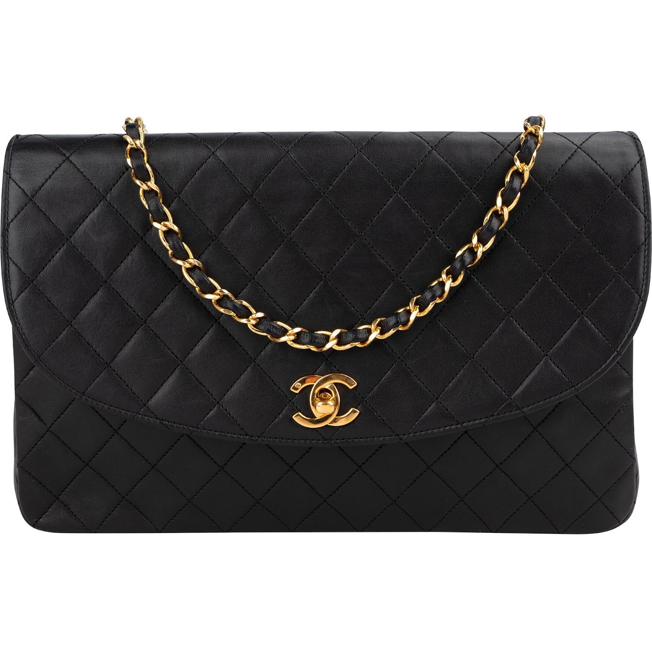 Chanel Quilted Lambskin 24K Gold Single Flap Shoulder Bag Zwart