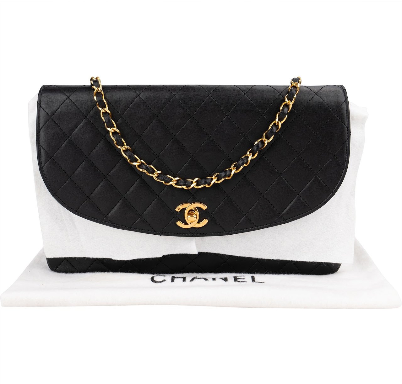 Chanel Quilted Lambskin 24K Gold Single Flap Shoulder Bag Zwart