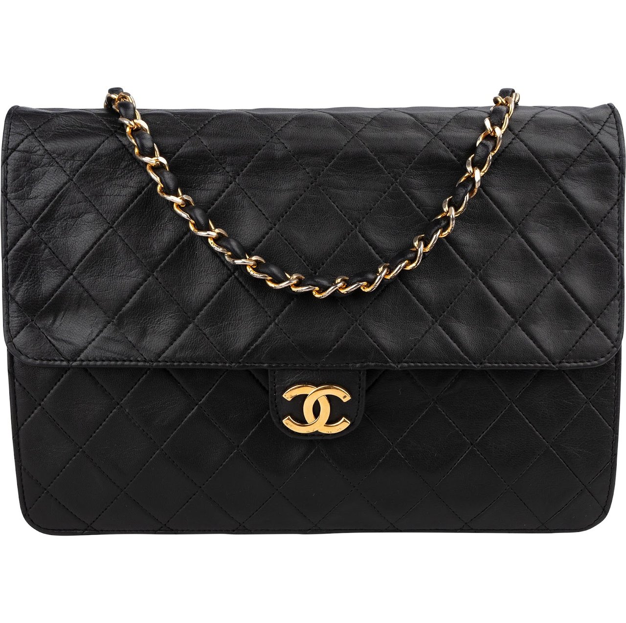 Chanel Quilted Lambskin 24K Gold Single Flap Shoulder Bag Zwart