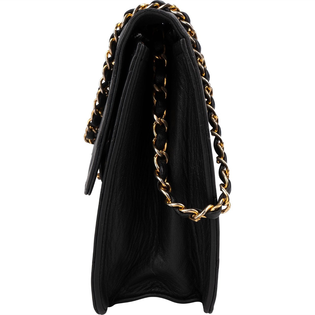 Chanel Quilted Lambskin 24K Gold Single Flap Shoulder Bag Zwart