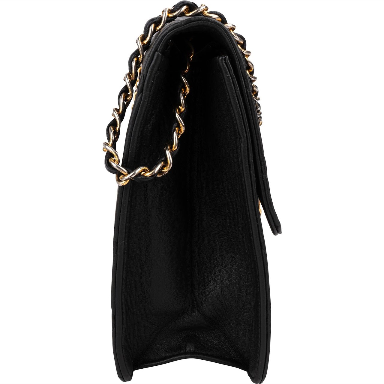 Chanel Quilted Lambskin 24K Gold Single Flap Shoulder Bag Zwart