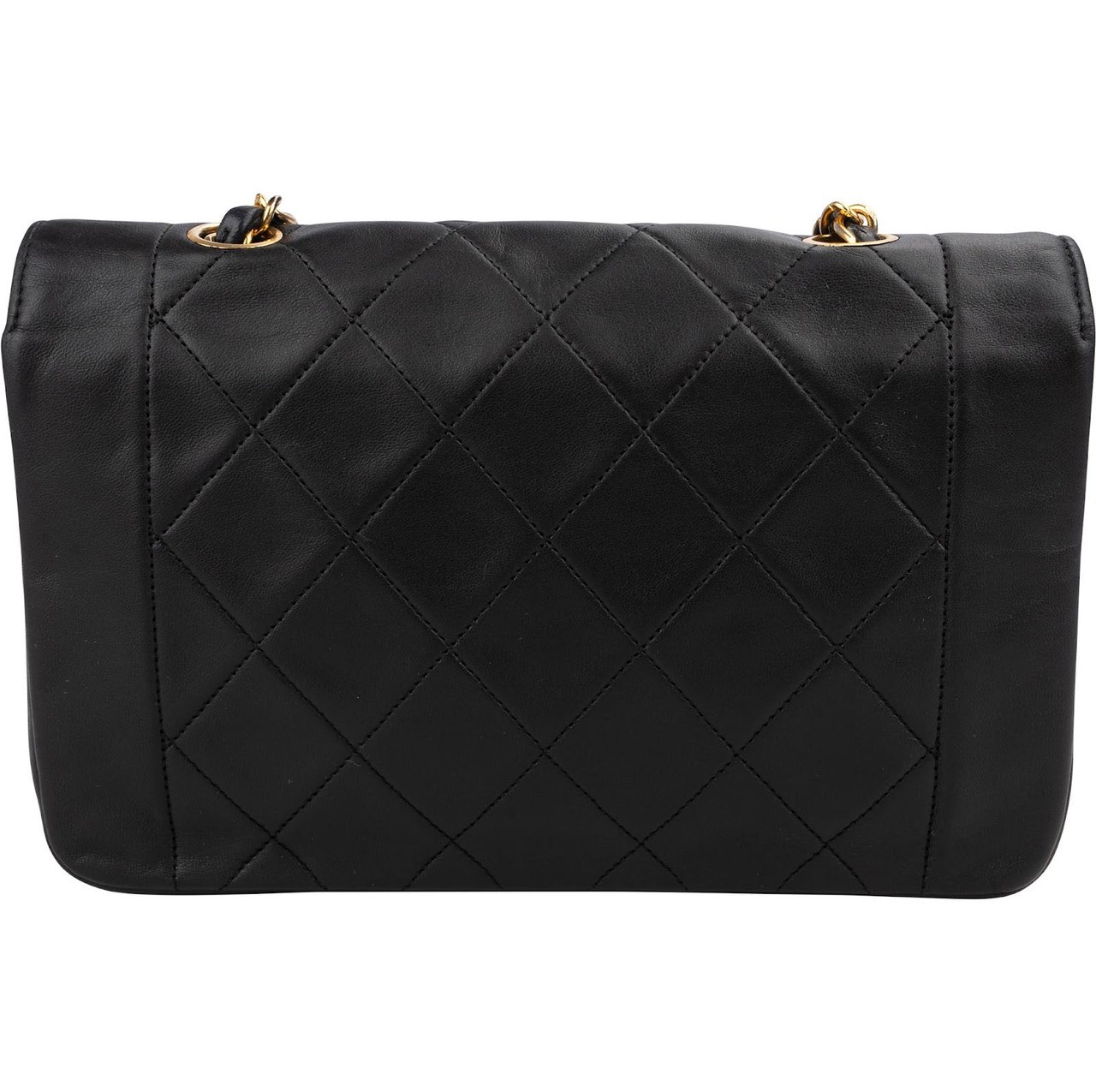 Chanel Quilted Lambskin 24K Gold Diana Small Single Flap Crossbody Bag Zwart